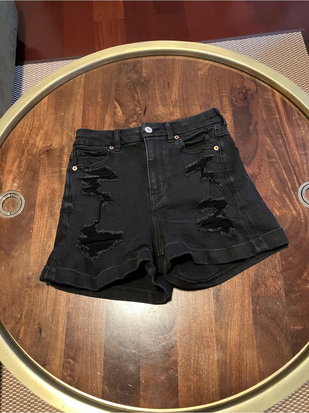American Eagle Curvy Mom Denim Shorts Women’s 0 Black Distressed High Waisted